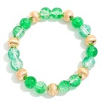 Wholesale crackle Glass Beaded Stretch Bracelet Gold Tones D