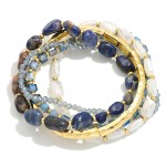 Wholesale set Five Beaded Stretch Bracelets Gold Tones Stones Faceted Beads D