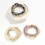 Wholesale set Five Beaded Stretch Bracelets Gold Tones Stones Faceted Beads D