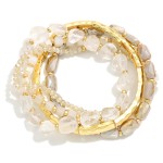 Wholesale set Five Beaded Stretch Bracelets Gold Tones Stones Faceted Beads D