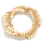 Wholesale set Five Natural Stone Gold Beaded Stretch Bracelets D