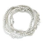 Wholesale set Five Rhinestone Metal Beaded Stretch Bracelets Rhinestone Cross Ch