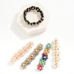 Faceted Glass Bead and Rhinestone Flowers Stretch Bracelet

- Approximately 2.5" D