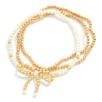 Wholesale set Three Metal Pearl Beaded Stretch Bracelets Metal Beaded Bow D