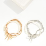 Wholesale set Three Metal Pearl Beaded Stretch Bracelets Metal Beaded Bow D