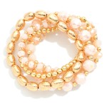 Wholesale set Five Faceted Glass Metal Beaded Stretch Bracelets D