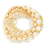 Wholesale set Five Faceted Glass Metal Beaded Stretch Bracelets D
