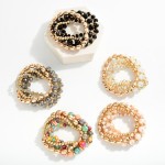 Wholesale set Five Faceted Glass Metal Beaded Stretch Bracelets D