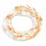 Wholesale set Five Beaded Stretch Bracelets Metal Faceted Oval Glass Crystal Pea