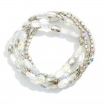 Wholesale set Five Beaded Stretch Bracelets Metal Faceted Oval Glass Crystal Pea