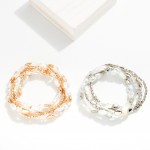 Wholesale set Five Beaded Stretch Bracelets Metal Faceted Oval Glass Crystal Pea