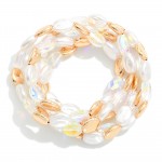 Wholesale set Five Oval Beaded Stretch Bracelets Pearl Metal Faceted Beads D