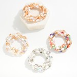 Wholesale set Five Oval Beaded Stretch Bracelets Pearl Metal Faceted Beads D