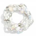 Wholesale set Five Oval Beaded Stretch Bracelets Pearl Metal Faceted Beads D