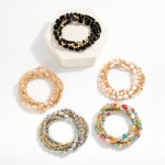 Wholesale set Five Beaded Stretch Bracelets Squared Glass Oval Faceted Glass Gol