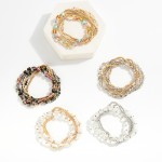 Wholesale set Five Beaded Bracelets Faceted Metal Beads Cushion Square Cut Beads