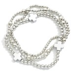 Wholesale set Three Metal Beaded Stretch Bracelets Dainty Metal Cross Beads D