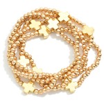 Wholesale set Five Metal Beaded Stretch Bracelets Dainty Metal Cross Beads D
