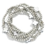 Wholesale set Five Metal Beaded Stretch Bracelets Dainty Metal Cross Beads D