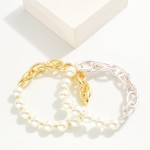 Wholesale pearl Chain Link Stretch Bracelet D