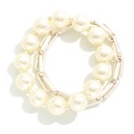 Wholesale set Two Pearl Beaded Chain Link Stretch Bracelets D