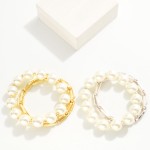 Set of Two Pearl Beaded and Chain Link Stretch Bracelets

- Approximately 2.5" D