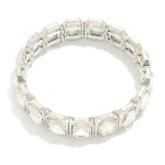 Wholesale linked Cushion Cut Glass Crystal Rhinestones Stretch Bracelet D