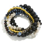 Wholesale set Five Faceted Glass Wood Beaded Stretch Bracelets D