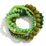 Wholesale set Five Faceted Glass Wood Beaded Stretch Bracelets D