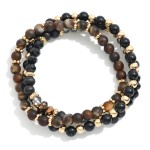 Wholesale set Three Natural Stone Beaded Stretch Bracelets Wood Faceted Bead Det