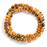 Wholesale set Three Natural Stone Beaded Stretch Bracelets Wood Faceted Bead Det