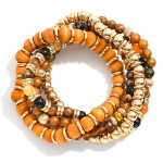 Wholesale set Five Mixed Media Stretch Bracelets Wood Faceted Glass Natural Ston