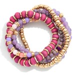 Wholesale set Five Mixed Media Stretch Bracelets Wood Faceted Glass Natural Ston