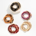 Set of Five Mixed Media Stretch Bracelets Featuring Wood, Faceted Glass, and Natural Stone Beads

- Approximately 2.5"D