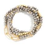 Wholesale set Four Beaded Stretch Bracelets Faceted Beads Gold Tones Chain Link