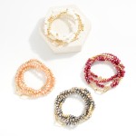 Wholesale set Four Beaded Stretch Bracelets Faceted Beads Gold Tones Chain Link