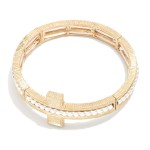 Wholesale brushed Metal Stretch Cross Bracelets Bead Details D