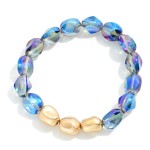 Wholesale beaded Stretch Bracelet Translucent Irregular Beads Gold Tones D