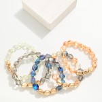 Wholesale beaded Stretch Bracelet Translucent Irregular Beads Gold Tones D