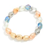 Wholesale beaded Stretch Bracelet Translucent Irregular Beads Gold Tones D