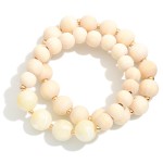 Wholesale two Wood Beaded Marble Beaded Stretch Bracelets D