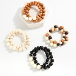 Wholesale two Wood Beaded Marble Beaded Stretch Bracelets D
