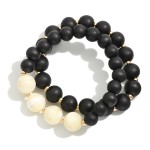 Wholesale two Wood Beaded Marble Beaded Stretch Bracelets D