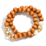 Wholesale two Wood Beaded Stretch Bracelets Brushed Gold Marble Bead Bracelets D