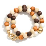 Wholesale two Wood Beaded Stretch Bracelets Brushed Gold Marble Bead Bracelets D
