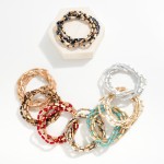 Wholesale set Five Cushion Cut Metal Hexagonal Tube Beaded Stretch Bracelets D