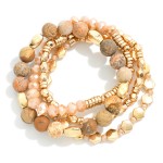 Wholesale set Four Mixed Media Beaded Stretch Bracelets Semi Precious Natural St