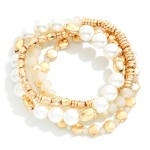 Wholesale set Four Mixed Media Beaded Stretch Bracelets Semi Precious Natural St