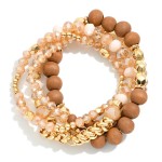Wholesale set Four Mixed Media Beaded Stretch Bracelets Wood Faceted Metal Glass