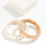 Wholesale pearl Studded Linked Segmented Metal Stretch Bracelet D
